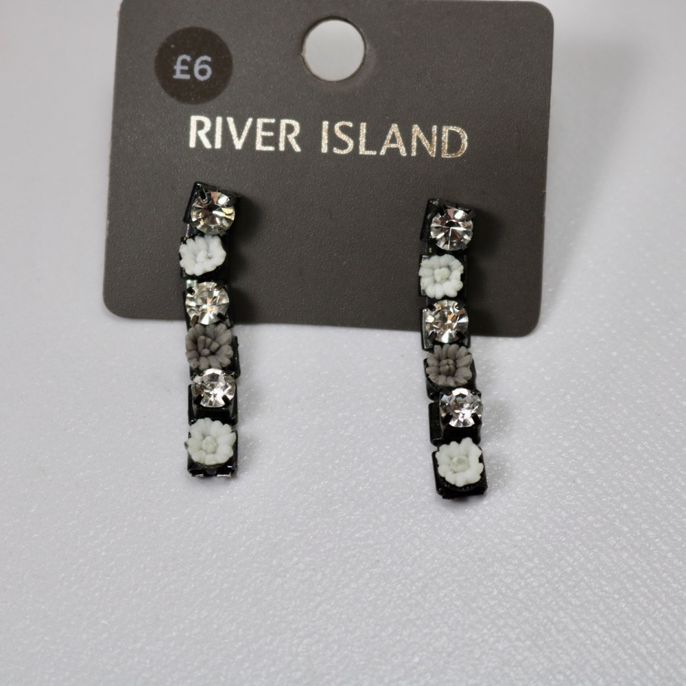 River island flower rhinestone earrings